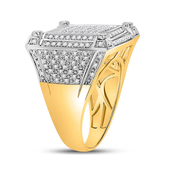 14k Yellow Gold Mens Round Diamond Square Cluster Ring 1-3/8 Cttw