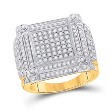  14k Yellow Gold Mens Round Diamond Square Cluster Ring 1-3/8 Cttw