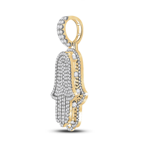 14k Yellow Gold Mens Round Diamond Hamsa Hand Charm Pendant 4 Cttw