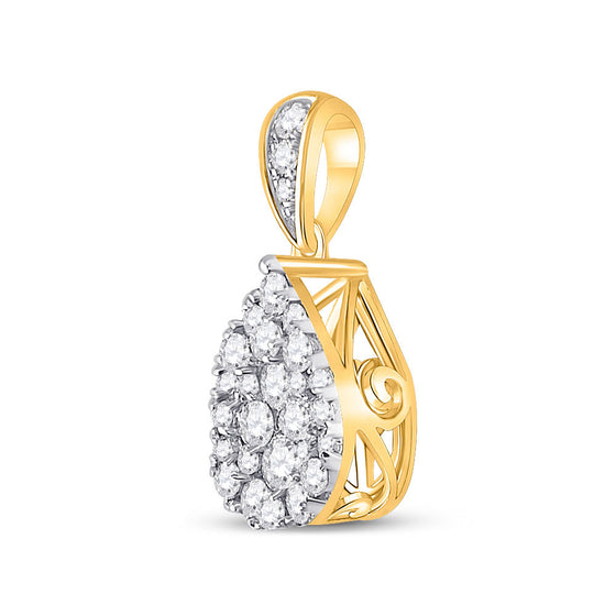 14k Yellow Gold Womens Round Diamond Teardrop Cluster Pendant 1/2 Cttw