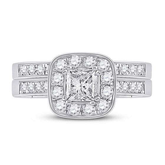 14k White Gold Princess Diamond Bridal Wedding Ring Band Set 1-5/8 Cttw