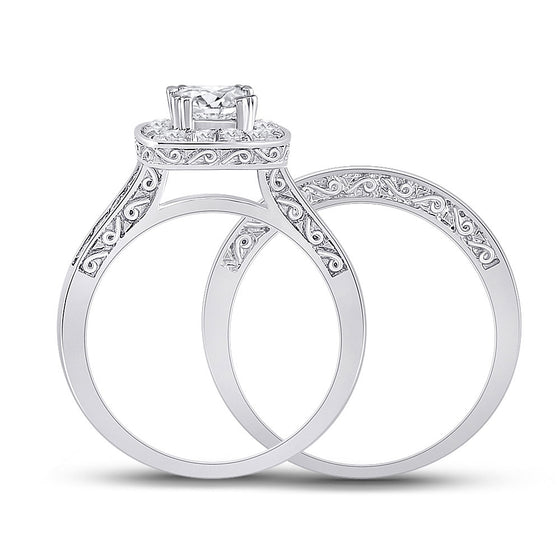 14k White Gold Princess Diamond Bridal Wedding Ring Band Set 1-5/8 Cttw