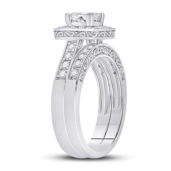 14k White Gold Princess Diamond Bridal Wedding Ring Band Set 1-5/8 Cttw