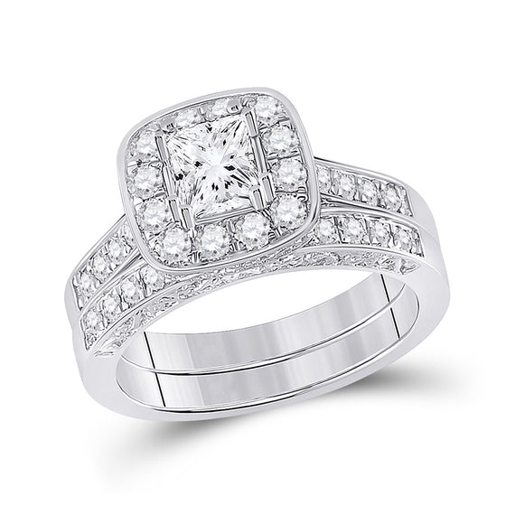 14k White Gold Princess Diamond Bridal Wedding Ring Band Set 1-5/8 Cttw