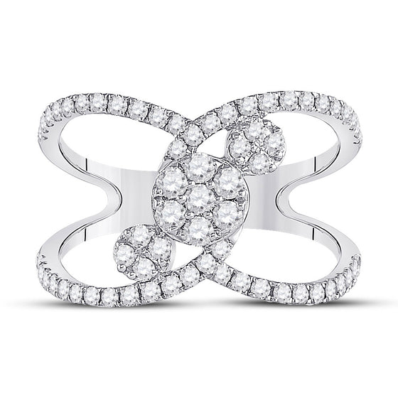 14k White Gold Womens Round Diamond Negative Space Cluster Ring 3/4 Cttw