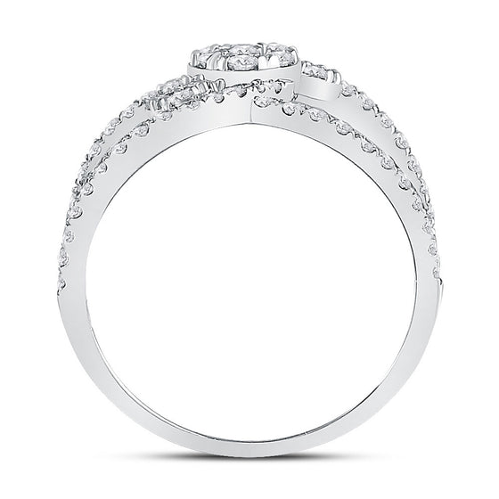 14k White Gold Womens Round Diamond Negative Space Cluster Ring 3/4 Cttw