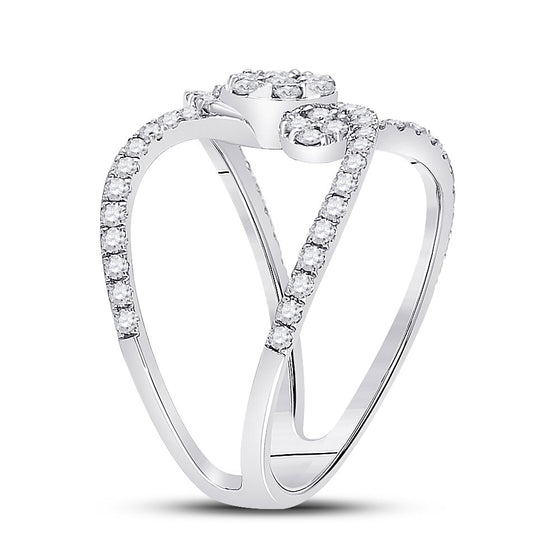 14k White Gold Womens Round Diamond Negative Space Cluster Ring 3/4 Cttw