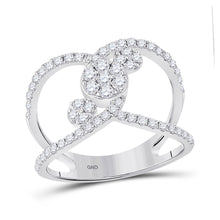  14k White Gold Womens Round Diamond Negative Space Cluster Ring 3/4 Cttw