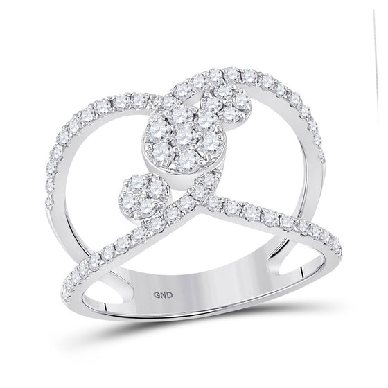 14k White Gold Womens Round Diamond Negative Space Cluster Ring 3/4 Cttw