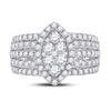 14k White Gold Womens Round Diamond Marquise-shape Cluster Ring 1-3/4 Cttw
