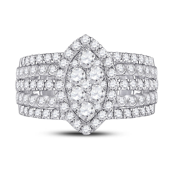 14k White Gold Womens Round Diamond Marquise-shape Cluster Ring 1-3/4 Cttw