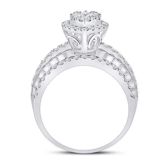14k White Gold Womens Round Diamond Marquise-shape Cluster Ring 1-3/4 Cttw