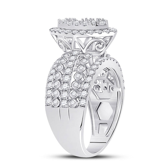 14k White Gold Womens Round Diamond Marquise-shape Cluster Ring 1-3/4 Cttw