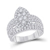 14k White Gold Womens Round Diamond Marquise-shape Cluster Ring 1-3/4 Cttw