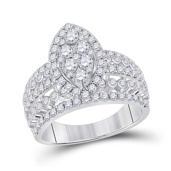 14k White Gold Womens Round Diamond Marquise-shape Cluster Ring 1-3/4 Cttw