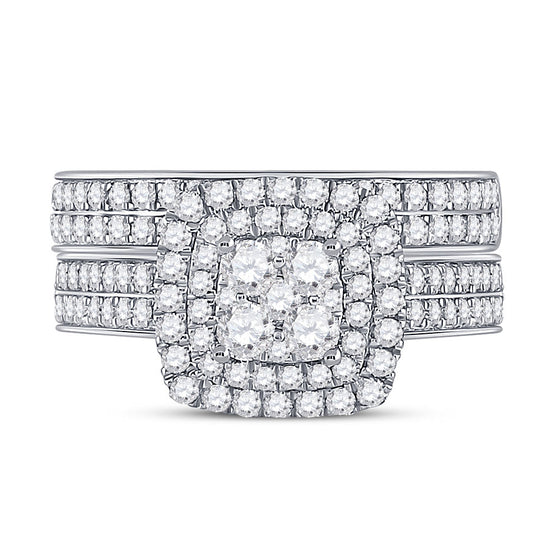 14k Yellow Gold Round Diamond Square Bridal Wedding Ring Band Set 1-3/8 Cttw