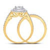 14k Yellow Gold Round Diamond Square Bridal Wedding Ring Band Set 1-3/8 Cttw