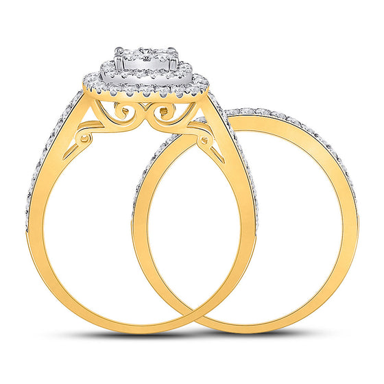 14k Yellow Gold Round Diamond Square Bridal Wedding Ring Band Set 1-3/8 Cttw
