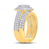 14k Yellow Gold Round Diamond Square Bridal Wedding Ring Band Set 1-3/8 Cttw