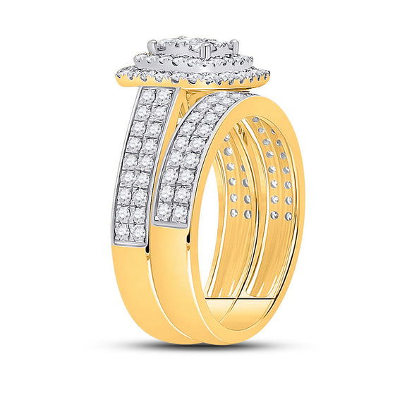 14k Yellow Gold Round Diamond Square Bridal Wedding Ring Band Set 1-3/8 Cttw