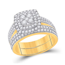  14k Yellow Gold Round Diamond Square Bridal Wedding Ring Band Set 1-3/8 Cttw