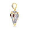 14k Yellow Gold Mens Round Ruby Diamond Owl Bird Charm Pendant 2-5/8 Cttw