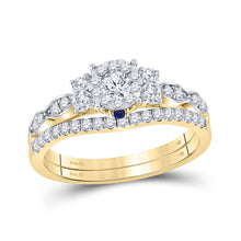  14k Yellow Gold Round Diamond Halo Bridal Wedding Ring Band Set 3/4 Cttw