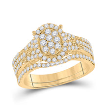  14k Yellow Gold Round Diamond Cluster Bridal Wedding Ring Band Set 7/8 Cttw
