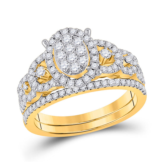 14k Yellow Gold Round Diamond Bridal Wedding Ring Band Set 7/8 Cttw