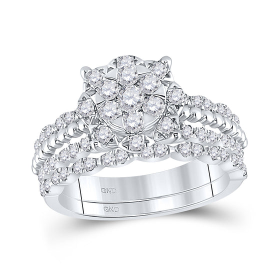 14k White Gold Round Diamond Bridal Wedding Ring Band Set 1 Cttw