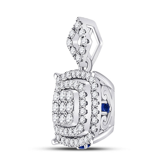 14k White Gold Womens Round Diamond Square Cluster Pendant 1/2 Cttw
