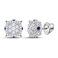  14k White Gold Womens Round Diamond Blue Sapphire Cluster Earrings 5/8 Cttw