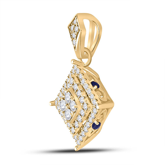 14k Yellow Gold Womens Round Diamond Offset Square Pendant 1/2 Cttw