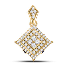  14k Yellow Gold Womens Round Diamond Offset Square Pendant 1/2 Cttw