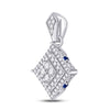 14k White Gold Womens Round Diamond Offset Square Pendant 1/2 Cttw