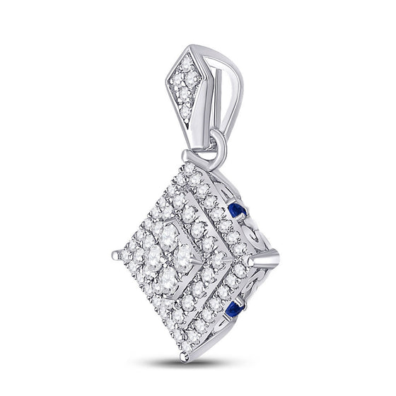 14k White Gold Womens Round Diamond Offset Square Pendant 1/2 Cttw
