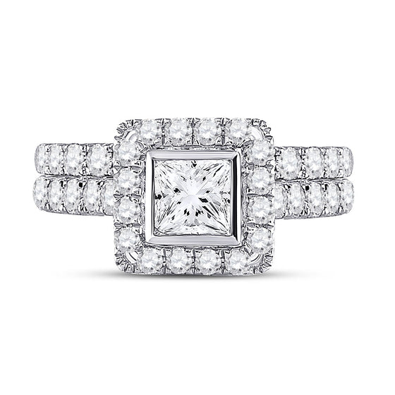 14k White Gold Princess Diamond Bridal Wedding Ring Band Set 2 Cttw