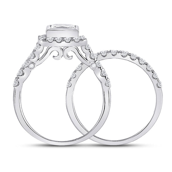 14k White Gold Princess Diamond Bridal Wedding Ring Band Set 2 Cttw