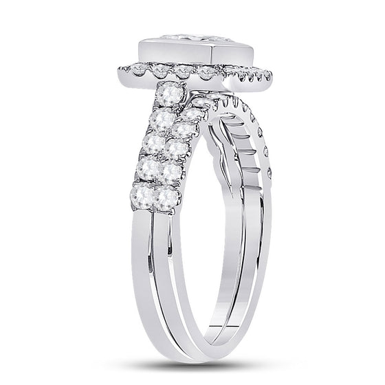 14k White Gold Princess Diamond Bridal Wedding Ring Band Set 2 Cttw