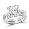 14k White Gold Princess Diamond Bridal Wedding Ring Band Set 2 Cttw