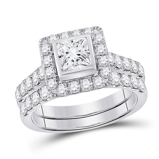 14k White Gold Princess Diamond Bridal Wedding Ring Band Set 2 Cttw