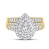 14k Yellow Gold Round Diamond Pear Bridal Wedding Ring Band Set 1 Cttw