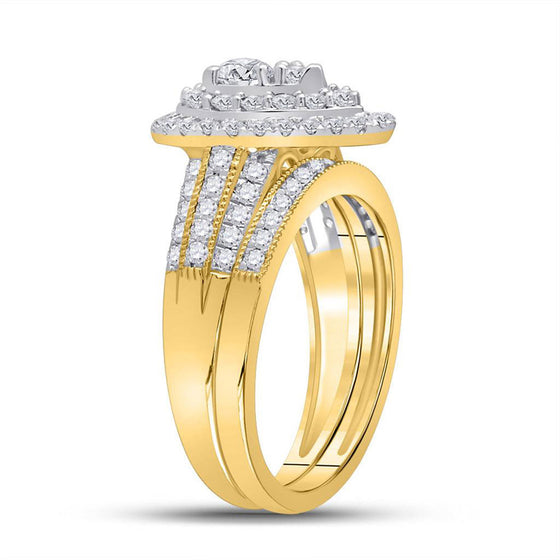 14k Yellow Gold Round Diamond Pear Bridal Wedding Ring Band Set 1 Cttw