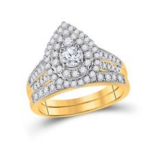  14k Yellow Gold Round Diamond Pear Bridal Wedding Ring Band Set 1 Cttw