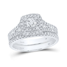  14k White Gold Round Diamond Halo Bridal Wedding Ring Band Set 1 Cttw