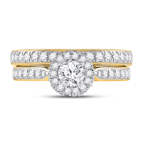 14k Yellow Gold Round Diamond Bridal Wedding Ring Band Set 1 Cttw