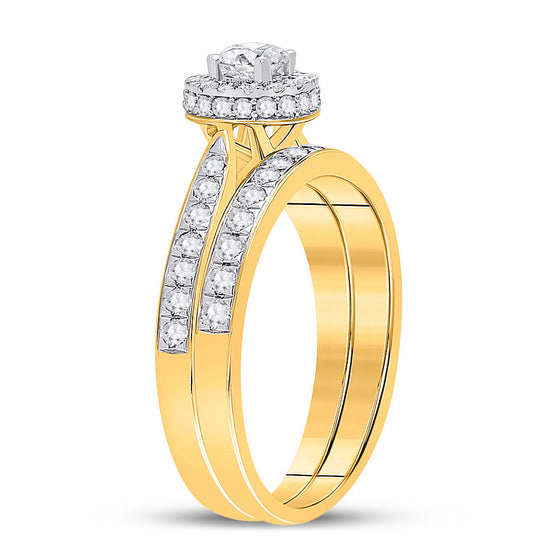 14k Yellow Gold Round Diamond Bridal Wedding Ring Band Set 1 Cttw