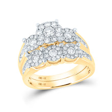 14k Yellow Gold Round Diamond 3-stone Bridal Wedding Ring Band Set 1-1/2 Cttw