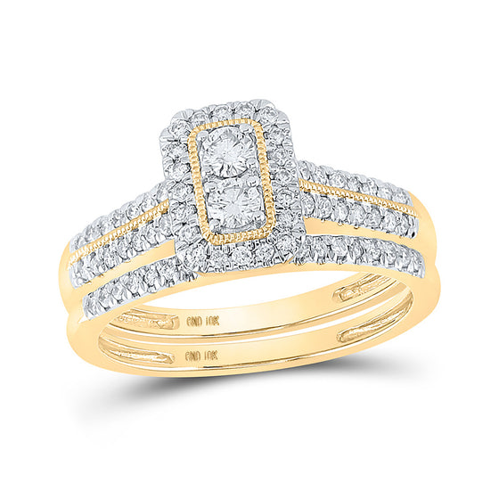 10k Yellow Gold Round Diamond 2-Stone Bridal Wedding Ring Band Set 1/2 Cttw