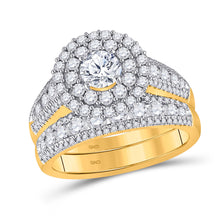  14k Yellow Gold Round Diamond Bridal Wedding Ring Band Set 2 Cttw